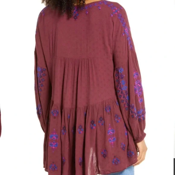 NWT Free People Arianna Boho Tunic in Plum Red. Size L - Picture 3 of 6